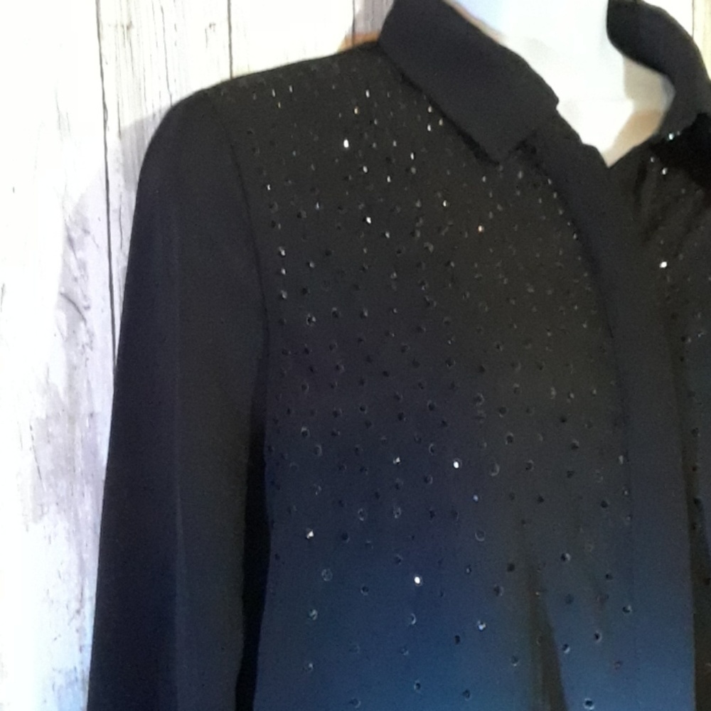Black sequin sprinkled long sleeve blouse